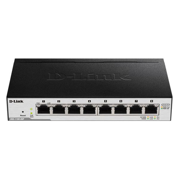D-Link DGS-1100-08PV2/E Switch Smart Gigabit POE avec 8 Ports PoE, Budget PoE 64 W, 802.3af / at, Prise en Charge VLAN, fonctionnalités de Couche 2, QoS, 802.3az EEE - Cordon UE Uniquement